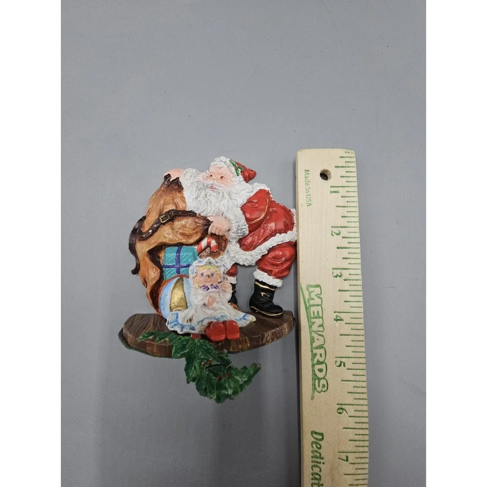 Vintage Santa Claus Cast Iron Stocking‎ Hanger Girl Bag Of Presents Holly